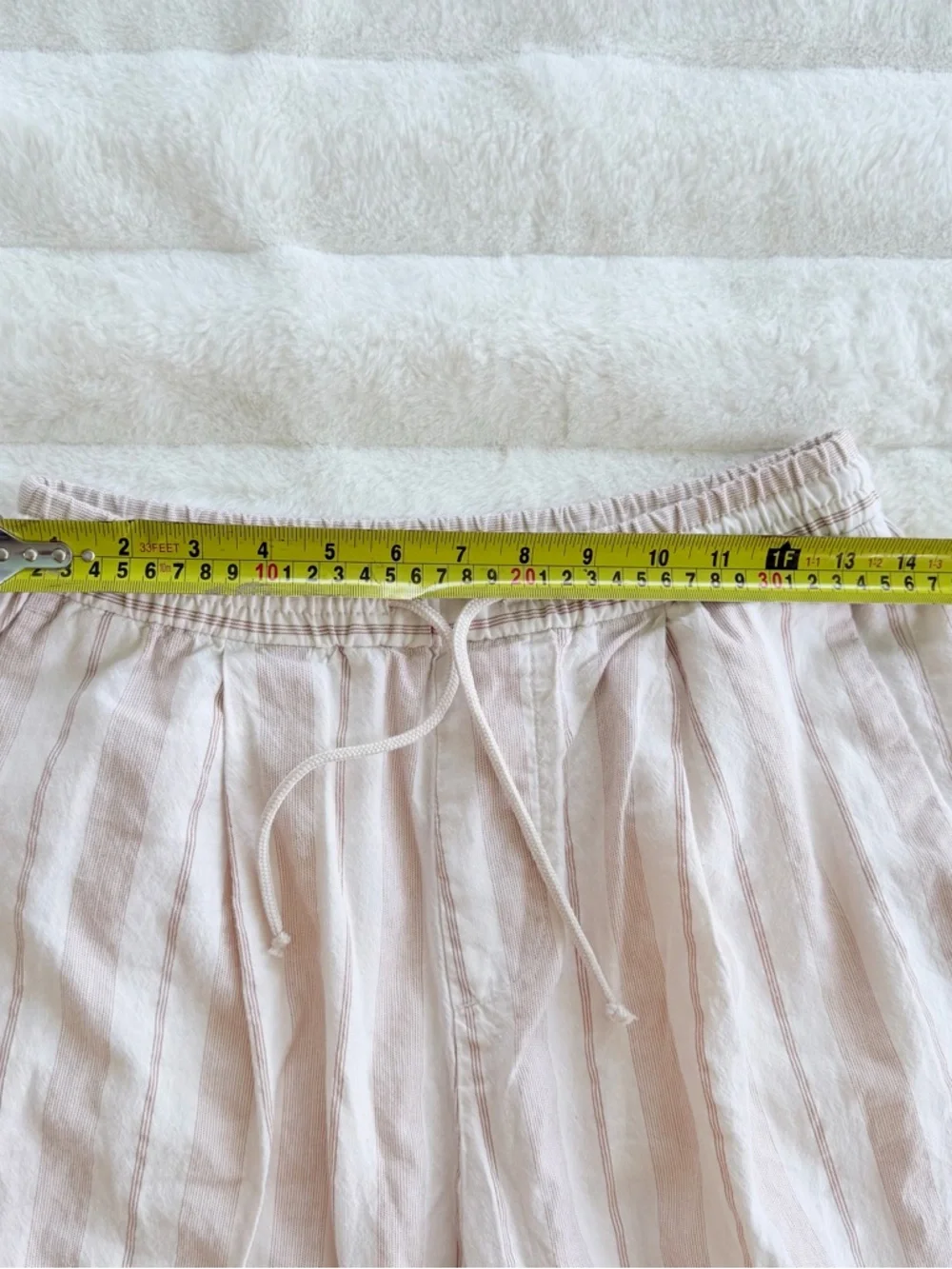 Zara Linen Blend Striped Pants Size M Beige Cream Drawstring Boho Beach